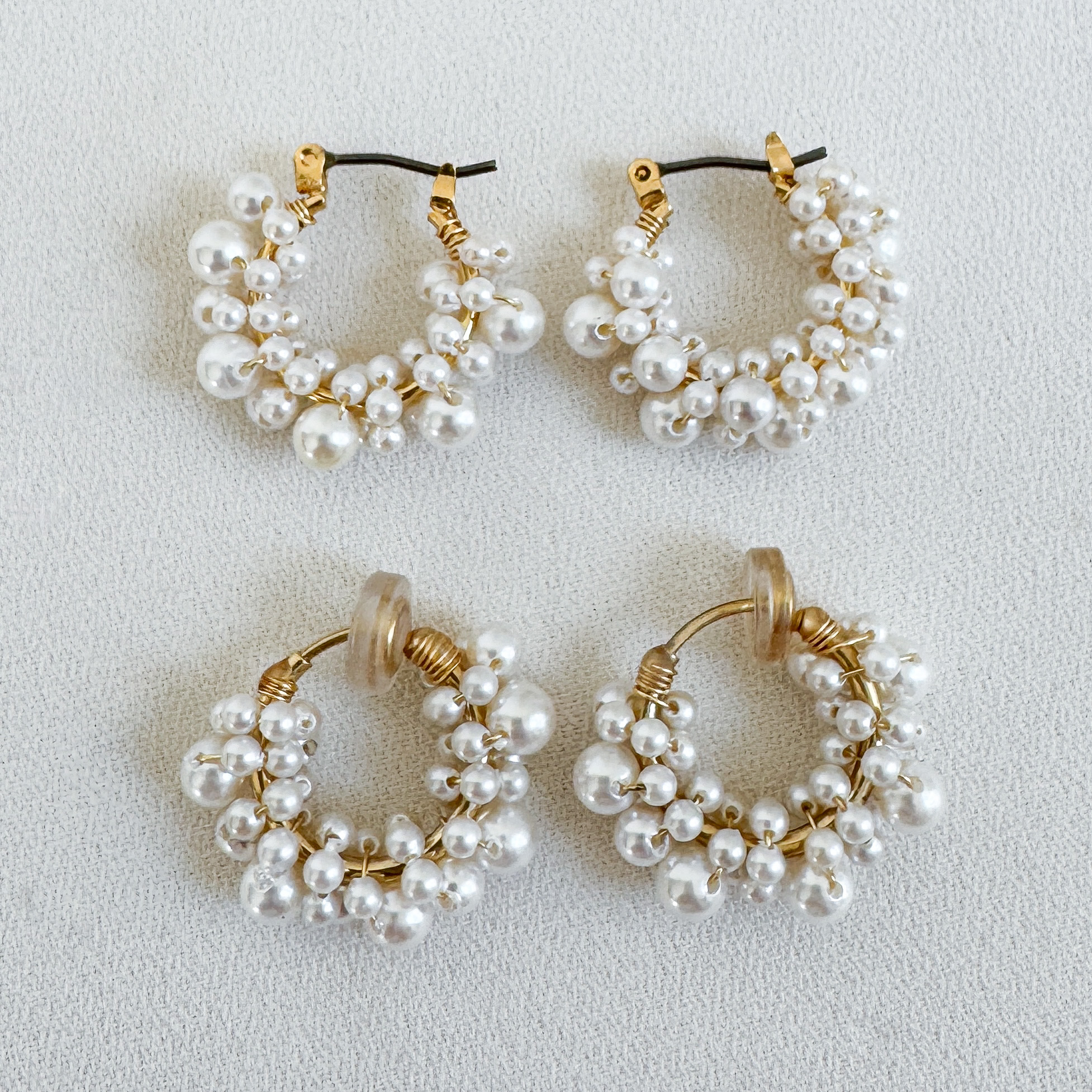 【国産貝パール】フープピアス/イヤリング&ネックレス40cm〈ゴールド〉